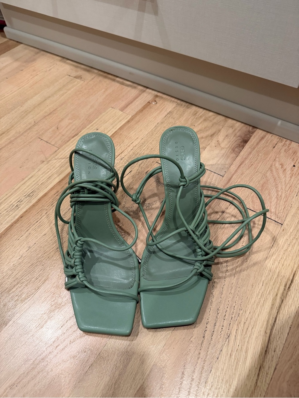 ASOS Sage Green Lace-Up Square-Toe Heels